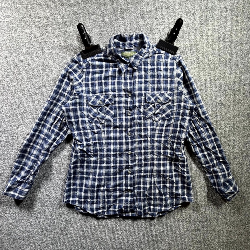 Eddie Bauer Flannel Shirt Womens Large Blue Tartan Plaid Cotton Casual Button Up